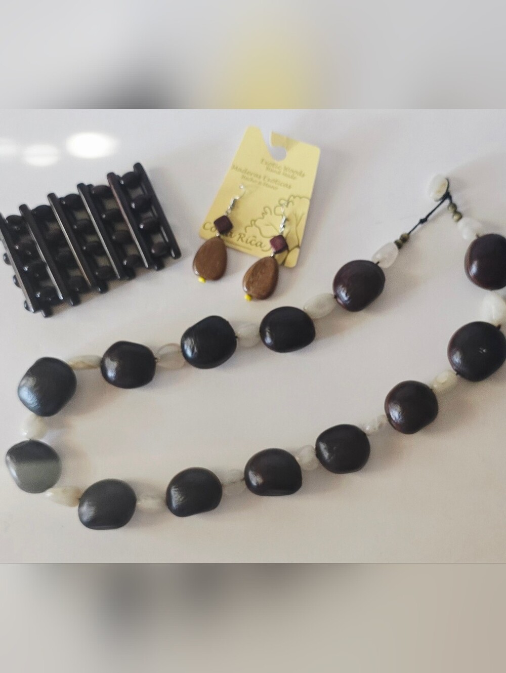 Handcrafted Dark Brown Bead Necklace, Bracelet, and Earring Set From Costa Rica